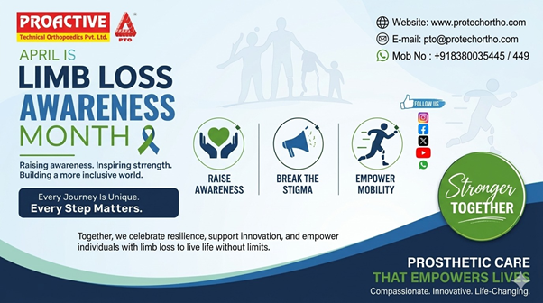 April Limb Loss Awareness Month banner highlighting prosthetic and orthotic care importance